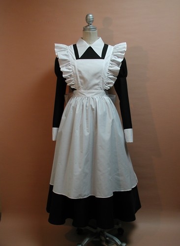 ダブルカフスのロングメイドワンピ衣装   制服　コスチューム　コスプレ衣装