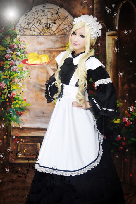 ロングメイド服(黒白)  制服　コスチューム　コスプレ衣装
