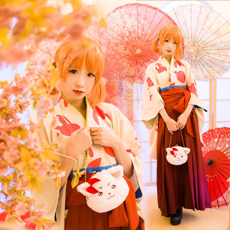 銀魂 神楽（かぐら） 大正风和服　着物　コスプレ衣装　cosplayセット　高品質