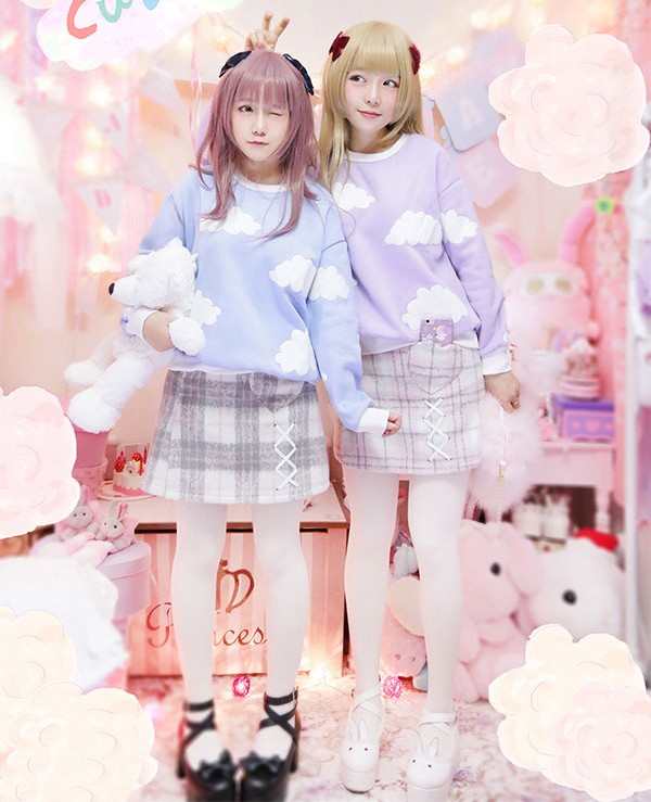 高品質 グレー＋ピンク朦朧チェック模様　リボン付け冬厚いラシャスカート