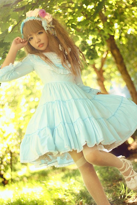 七分袖メイド服　優雅なロリータワンピース　ロリータファッション