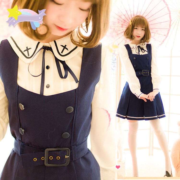 お嬢様　貴族学院ゴシック様式　クルス　クロス　十字架　ワンピース制服セット