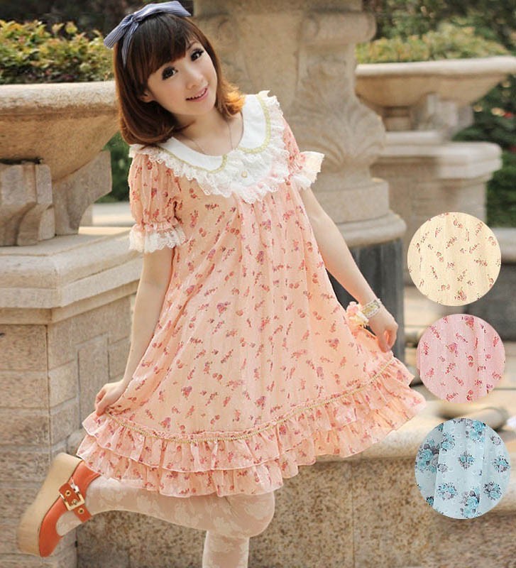 可愛いロリータドレス　シフォン半袖ワンピース　コスチューム　Lolita