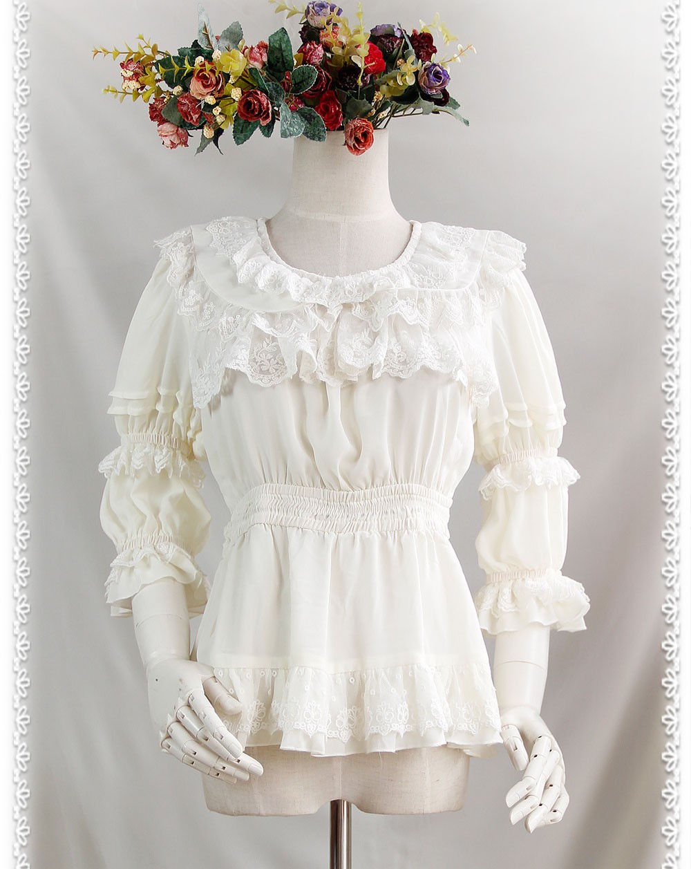ロリータ　レース　シフォンシャツ　七分袖　多色　高品質　豪華