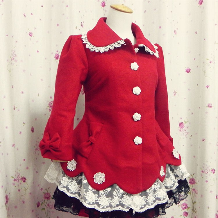新年　赤色LOLITAロリータ　コート 暖かい　ウールコート 