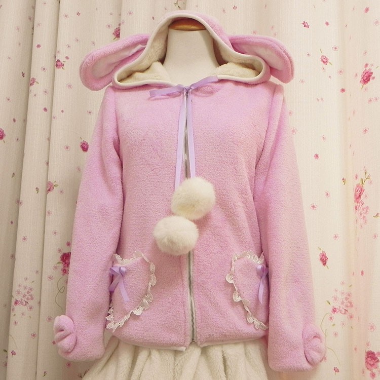 厚手　わたけ　LOLITAロリータ　コートふわふわ　萌え　可愛い　うさぎカーディガン　スウェット　