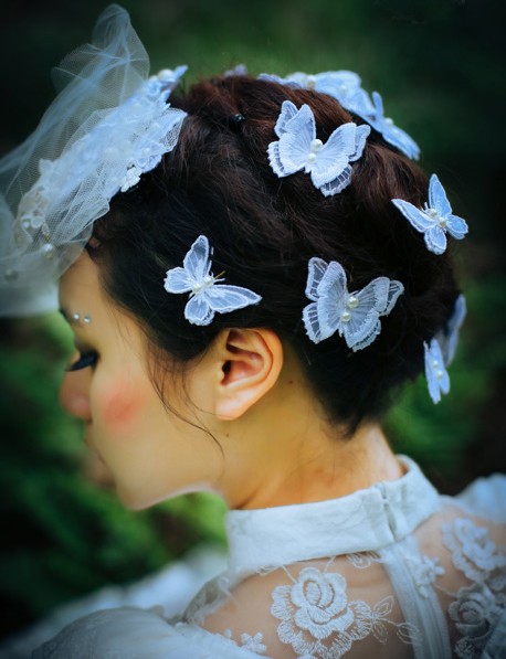 レトロ髪飾り レース蝶々ヘアピン 手作りの刺繍 ロリータ髪飾り×6