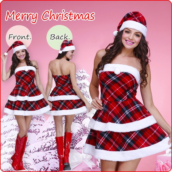 クリスマス衣装　赤いチェック　スカート　ダンス コスチューム 女制服