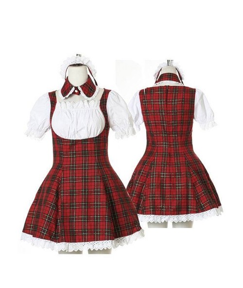 赤いチェック　コスプレ衣装Lolita風味