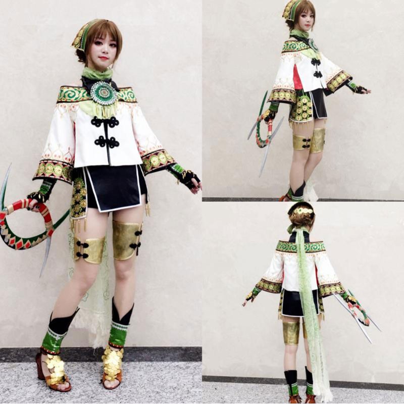 真・三國無双8　鮑三娘　コスプレ衣装　スカート　緑　オーダーメイド
