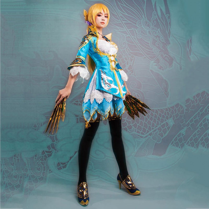真・三國無双７　王元姫　コスプレ衣装　青　スカート　オーダーメイド