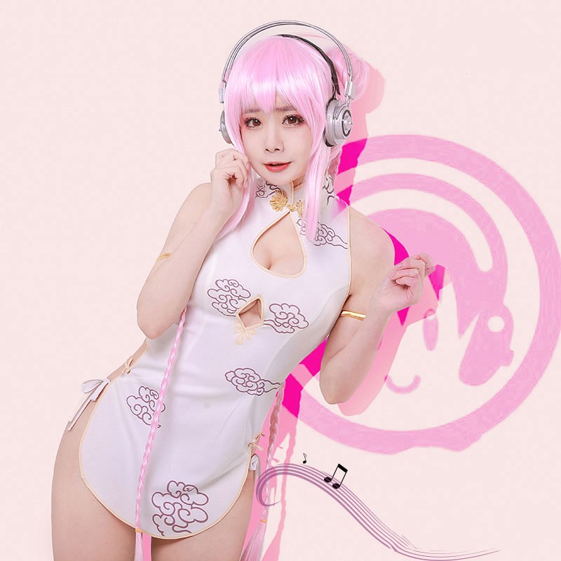 コスプレ チャイナドレス すーぱーそに子 セクシー　白 変装  コスチューム