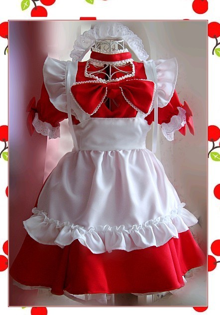 メイド服 ゴスロリ 誘惑に大きな赤い桃の心  コスプレ衣装    制服　コスチューム