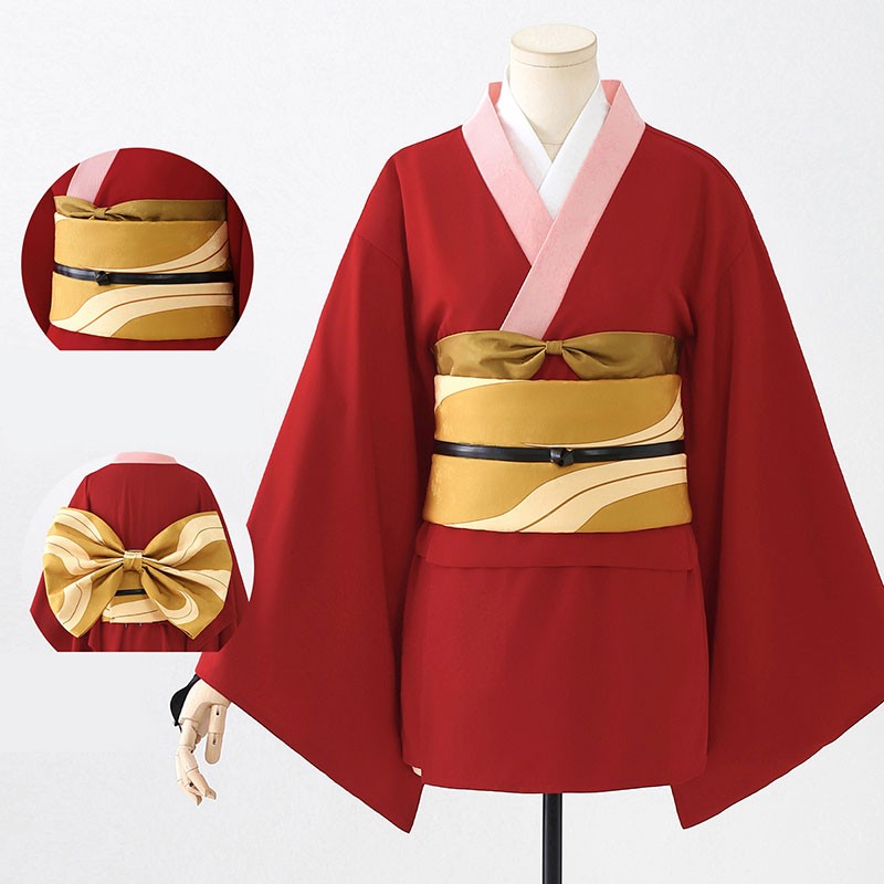 【おすすめ】銀魂 ぎんたま 神楽（かぐら） 吉原炎上編  銀魂 吉原神楽 レッド和服 コスプレ衣装 超巨大リボン コスチューム 撮影 かわいい