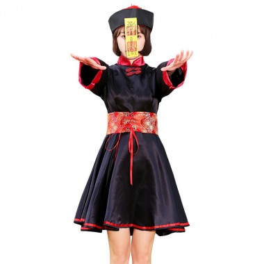 可愛い中国風　ゾンビ ワンピース　赤色　子供　大人　選択可　ハロウィンコスプレ服