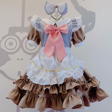 メイド服　可愛い　蝶結び　茶色　レース　喫茶店　