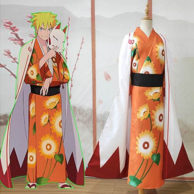 NARUTO　うずまきナルト　コスプレ衣装　着物　オレンジ色　和装　花柄　撮影