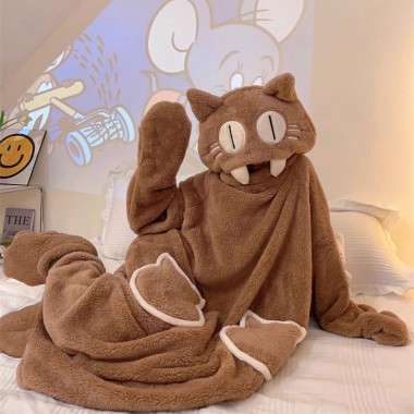 キャラクターパジャマ　猫　ルームウエアー　かわいい　猫耳　着る毛布　着ぐるみ