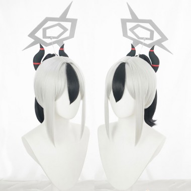 ブルーアーカイブ　鬼方カヨコ　ウイッグ　コスプレ　ポニーテール　銀髪　黒メッシュ　