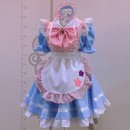 大人気メイド服　青色＋星柄　荷葉フリル　