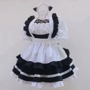 黒白クラッシクメイド服　ショート丈　胸元ギャザー　ワンピース