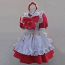 赤色　カフェメイド服　シンプル　ポケット付きエプロン　可愛いスカート