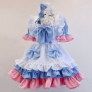 メイド服 変装 フォトジェニック 大きなリボン オーダーメイド ブルーピンク コスチューム 荷葉裾