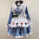 メイド服 ロング袖 オーダーメイド 青白い色 喫茶店ドレス 変装 可愛い柄 コスチューム