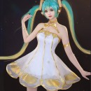 初音ミク　miku　コスチューム　シンフォニー　礼服　ワンピース　金色＋白色　華麗ー　ドレス